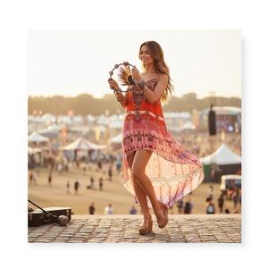 Shahida Parides ༄ Navajo Print Silk Hi Lo Cami Top Maxi Dress ༄ Orange ༄ 00 - 12